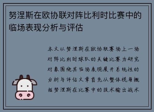 努涅斯在欧协联对阵比利时比赛中的临场表现分析与评估